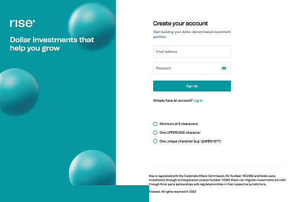 Rise-Create account & Sign up